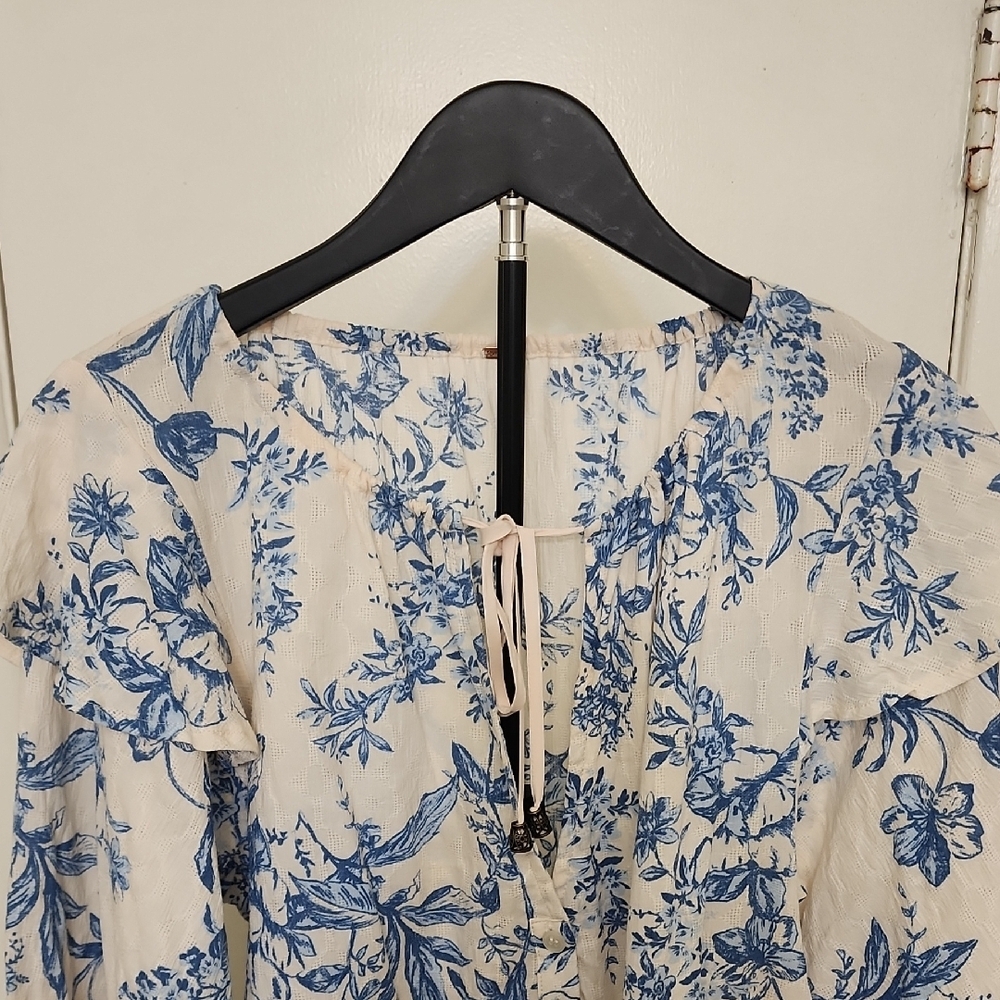 Free People Blue Floral Long Sleeve Boho Mini Dress Size Small - Picture 5 of 13